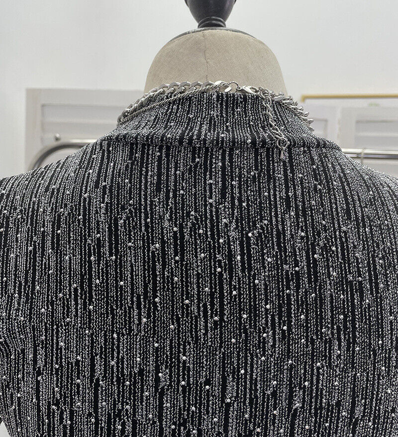 Mujeres Lentejuelas Bodycon Mangas Largas Almohadillas para los Hombros Acanaladas Fiesta Brillo Vestido Dividido - Imagen 38 de 40