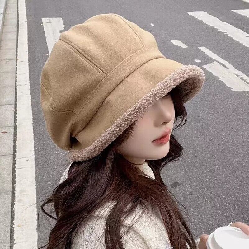 Women Newsboy Fleece Lined Peaked Beret Warm Baker Boy Visor Hat Flat Cap Winte - Picture 22 of 23