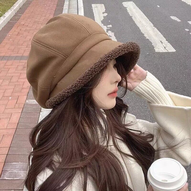 Women Newsboy Fleece Lined Peaked Beret Warm Baker Boy Visor Hat Flat Cap Winte - Picture 23 of 23