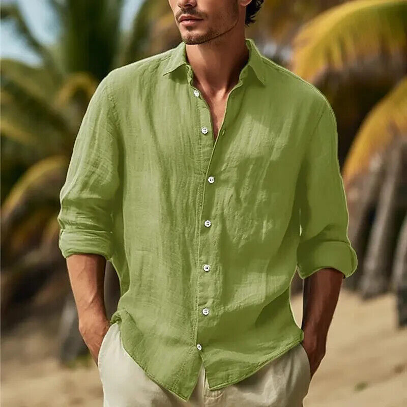 Camisa con botones para hombre manga larga algodón lino camiseta informal verano playa tops - Imagen 16 de 20