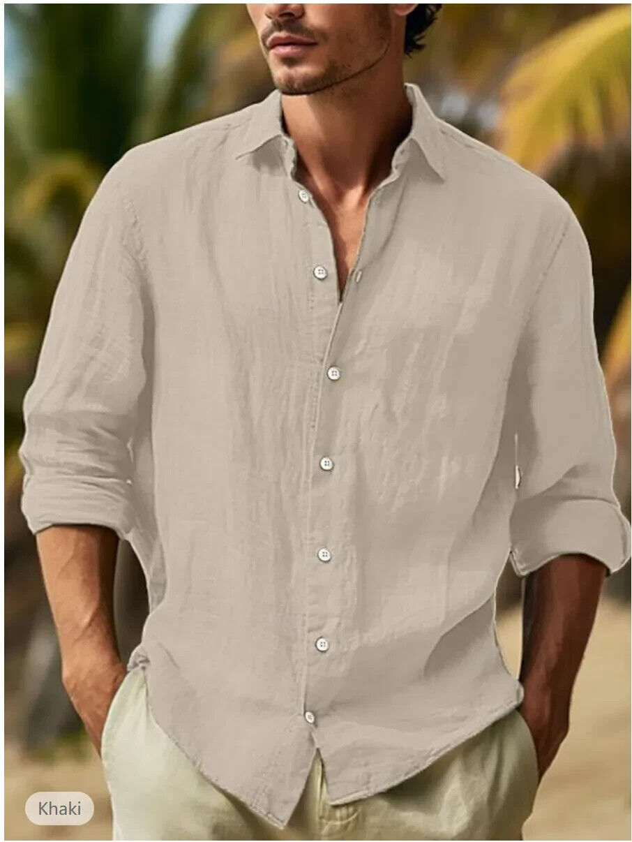 Camisa con botones para hombre manga larga algodón lino camiseta informal verano playa tops - Imagen 17 de 20