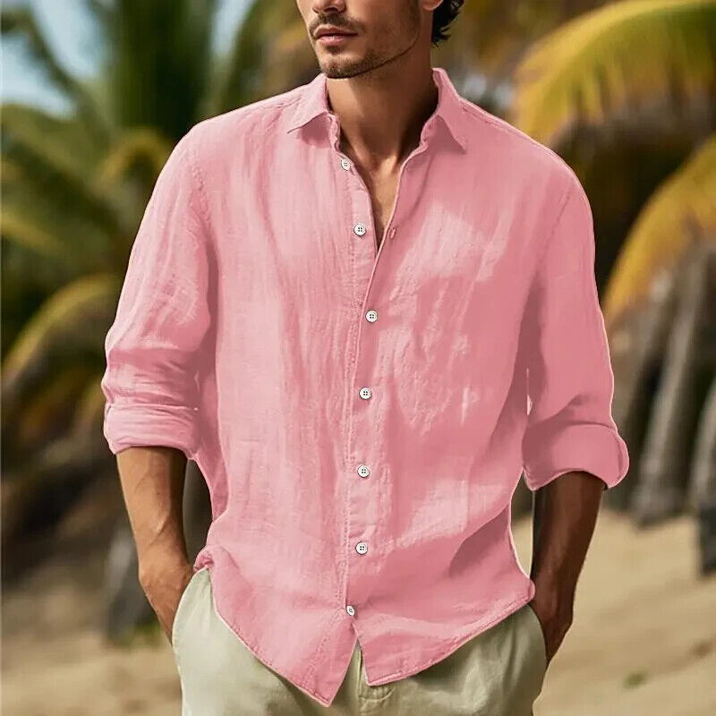 Camisa con botones para hombre manga larga algodón lino camiseta informal verano playa tops - Imagen 18 de 20