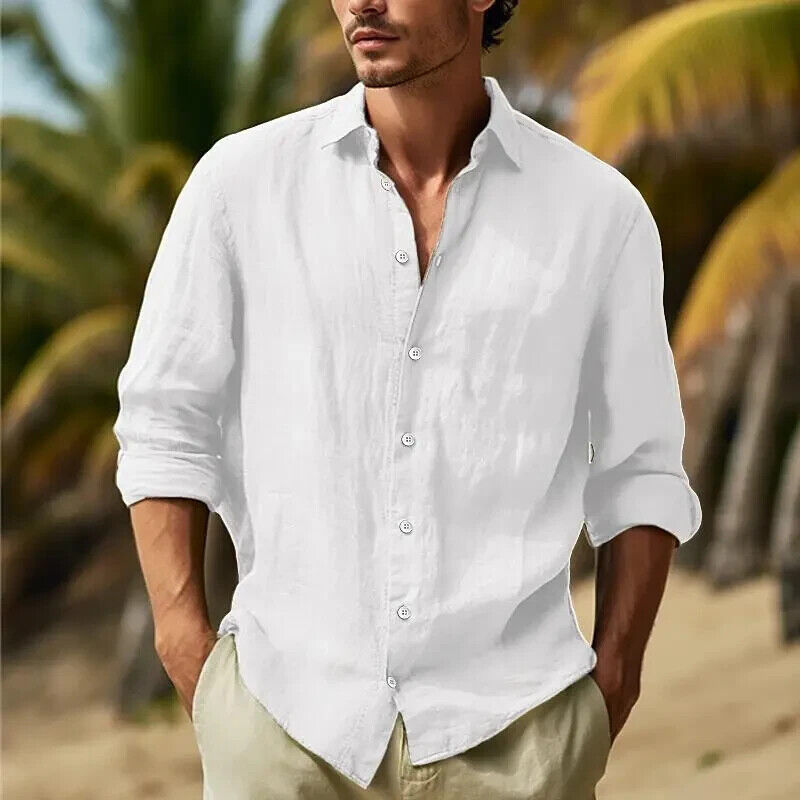 Camisa con botones para hombre manga larga algodón lino camiseta informal verano playa tops - Imagen 20 de 20