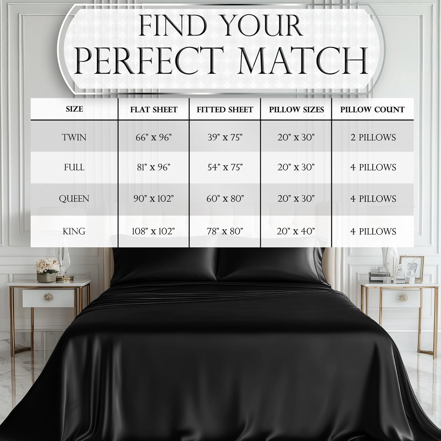 Luxury Satin Bedding Set - Silky Sheets Deep Pocket Wrinkle-Free Skin-Friendly - Picture 30 of 150