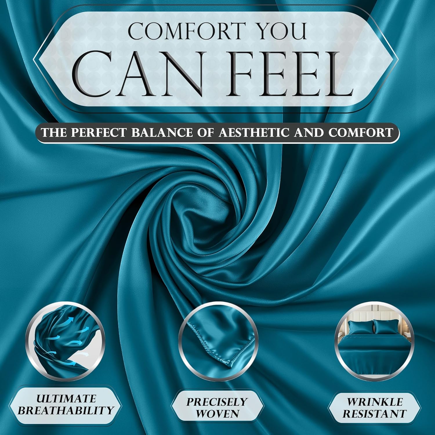 Luxury Satin Bedding Set - Silky Sheets Deep Pocket Wrinkle-Free Skin-Friendly - Picture 33 of 150