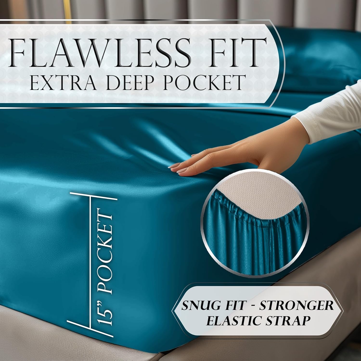 Luxury Satin Bedding Set - Silky Sheets Deep Pocket Wrinkle-Free Skin-Friendly - Picture 34 of 150