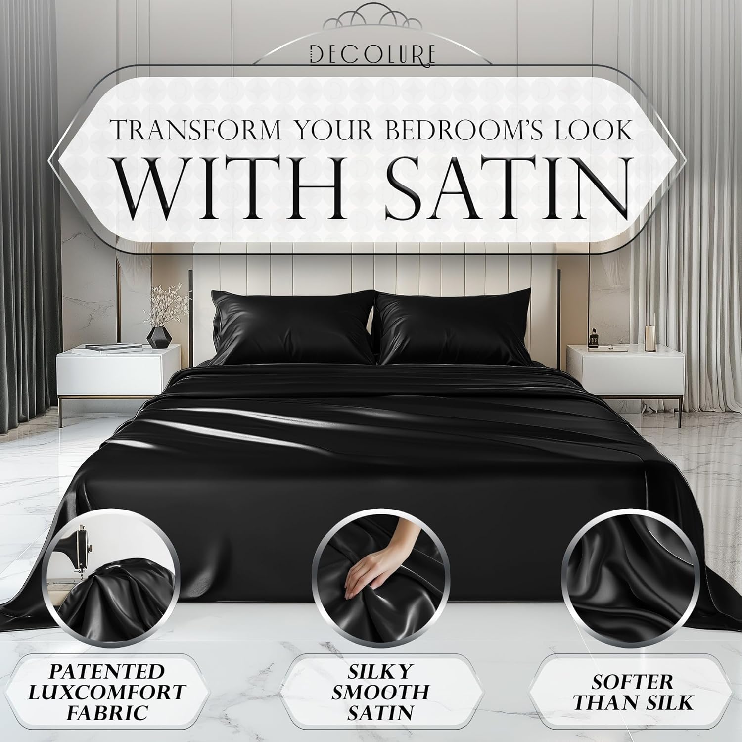 Luxury Satin Bedding Set - Silky Sheets Deep Pocket Wrinkle-Free Skin-Friendly - Picture 26 of 150