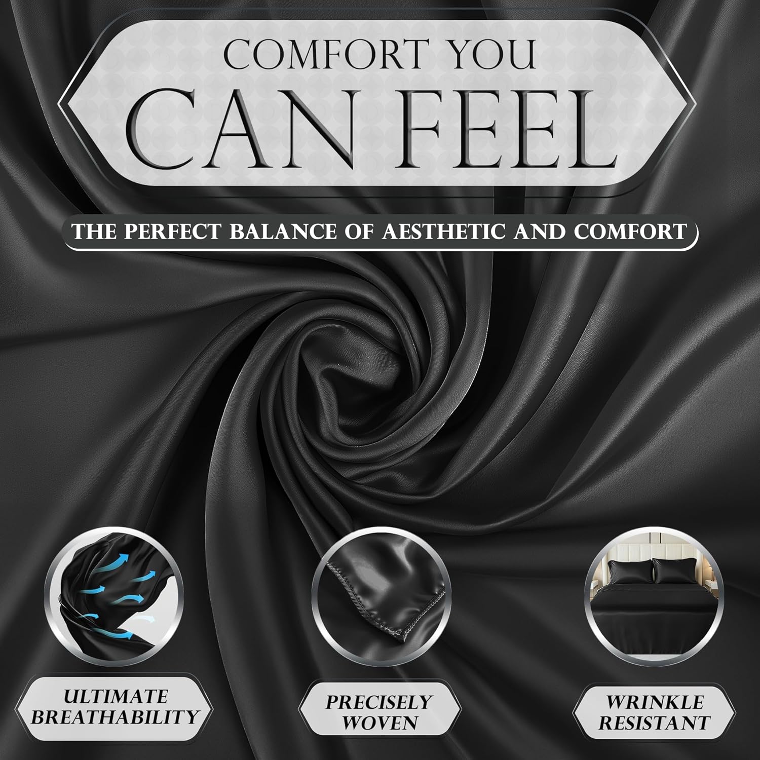Luxury Satin Bedding Set - Silky Sheets Deep Pocket Wrinkle-Free Skin-Friendly - Picture 27 of 150