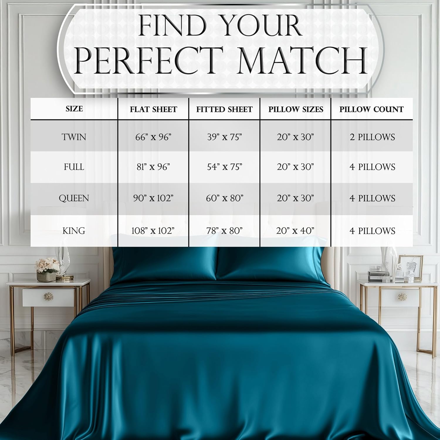 Luxury Satin Bedding Set - Silky Sheets Deep Pocket Wrinkle-Free Skin-Friendly - Picture 36 of 150