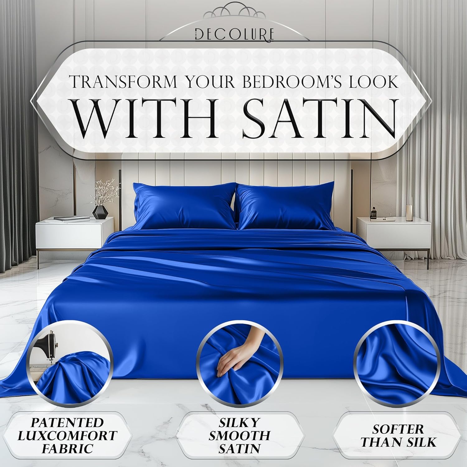 Luxury Satin Bedding Set - Silky Sheets Deep Pocket Wrinkle-Free Skin-Friendly - Picture 38 of 150