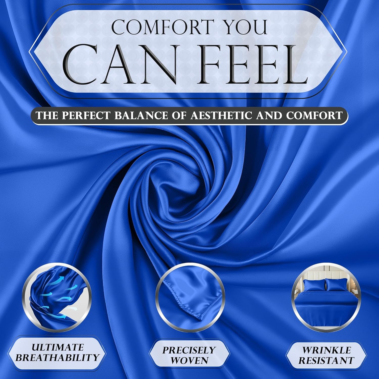 Luxury Satin Bedding Set - Silky Sheets Deep Pocket Wrinkle-Free Skin-Friendly - Picture 39 of 150
