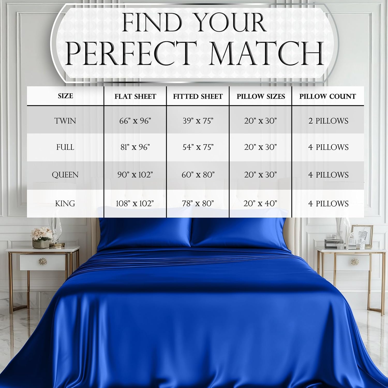 Luxury Satin Bedding Set - Silky Sheets Deep Pocket Wrinkle-Free Skin-Friendly - Picture 42 of 150