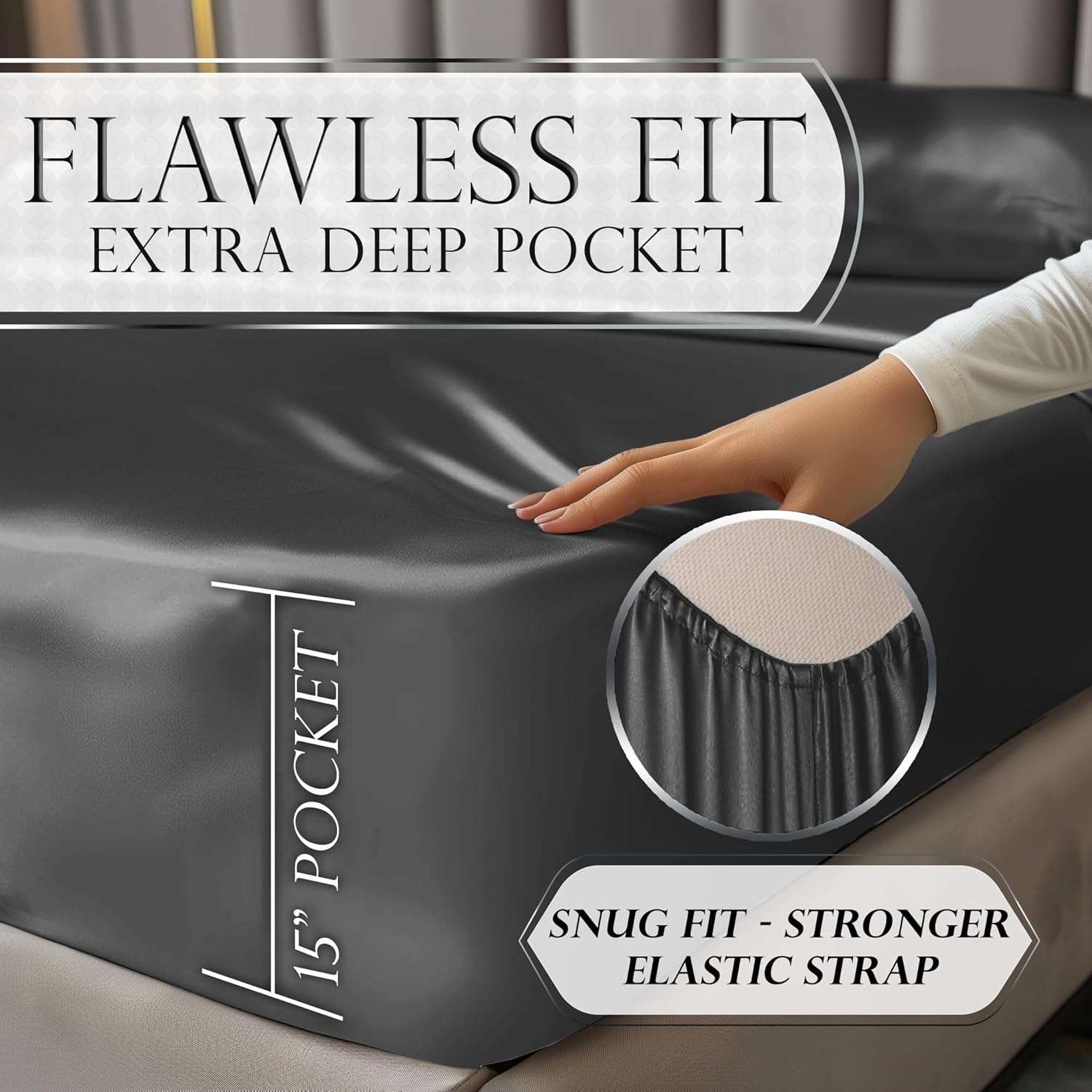 Luxury Satin Bedding Set - Silky Sheets Deep Pocket Wrinkle-Free Skin-Friendly - Picture 46 of 150