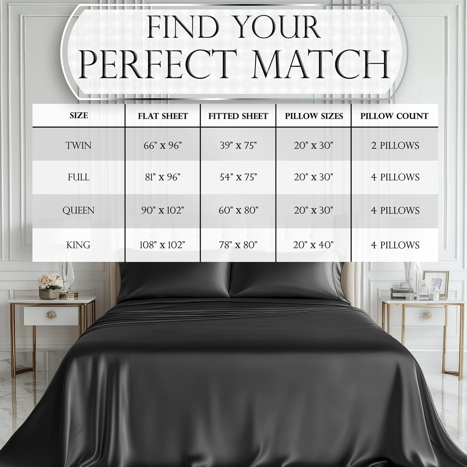 Luxury Satin Bedding Set - Silky Sheets Deep Pocket Wrinkle-Free Skin-Friendly - Picture 48 of 150