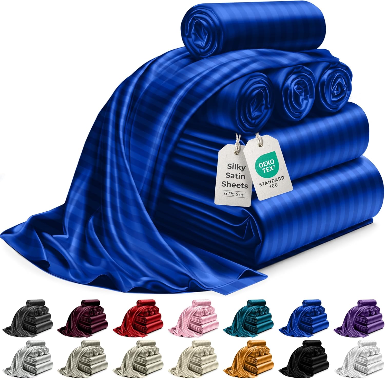 Luxury Satin Bedding Set - Silky Sheets Deep Pocket Wrinkle-Free Skin-Friendly - Picture 55 of 150