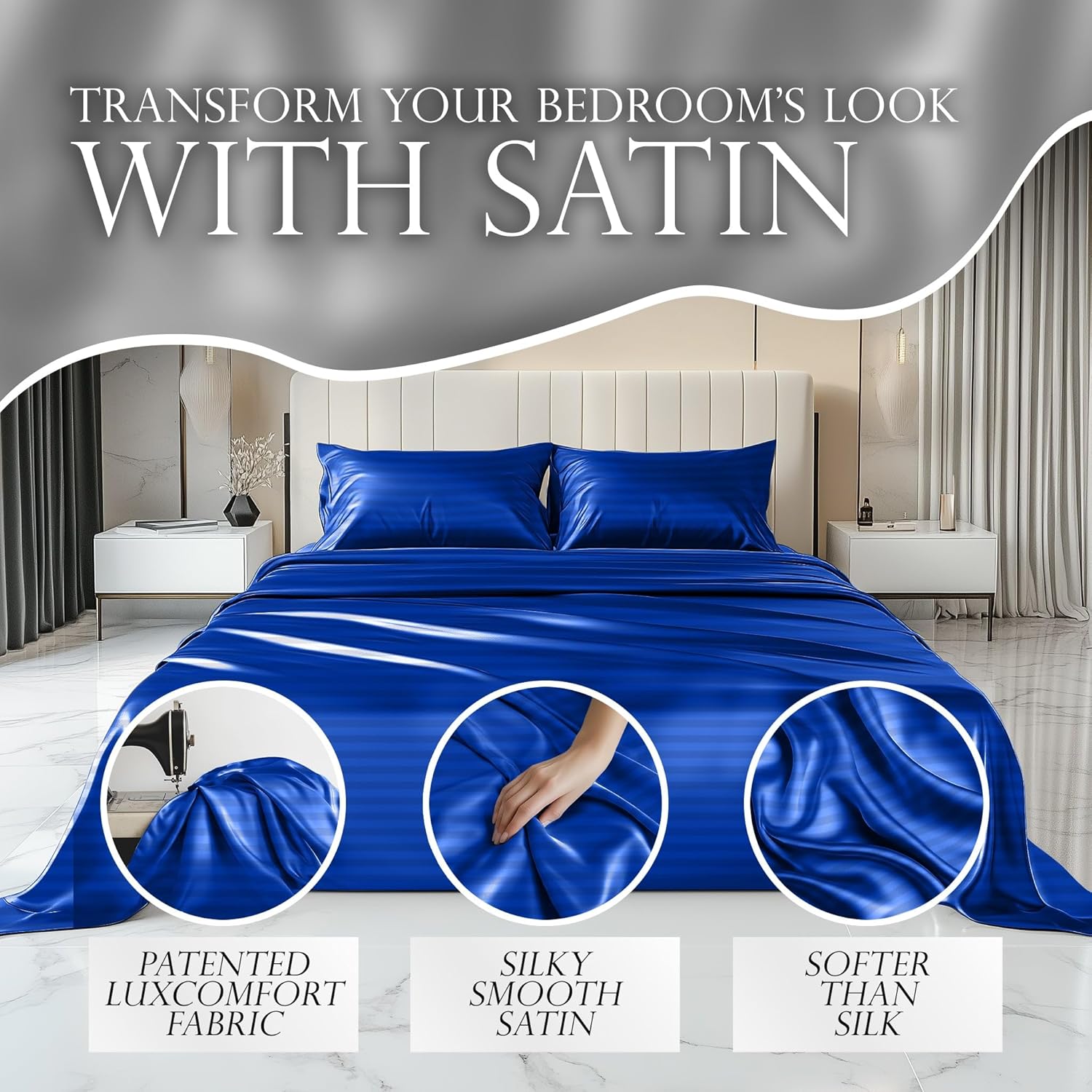 Luxury Satin Bedding Set - Silky Sheets Deep Pocket Wrinkle-Free Skin-Friendly - Picture 56 of 150