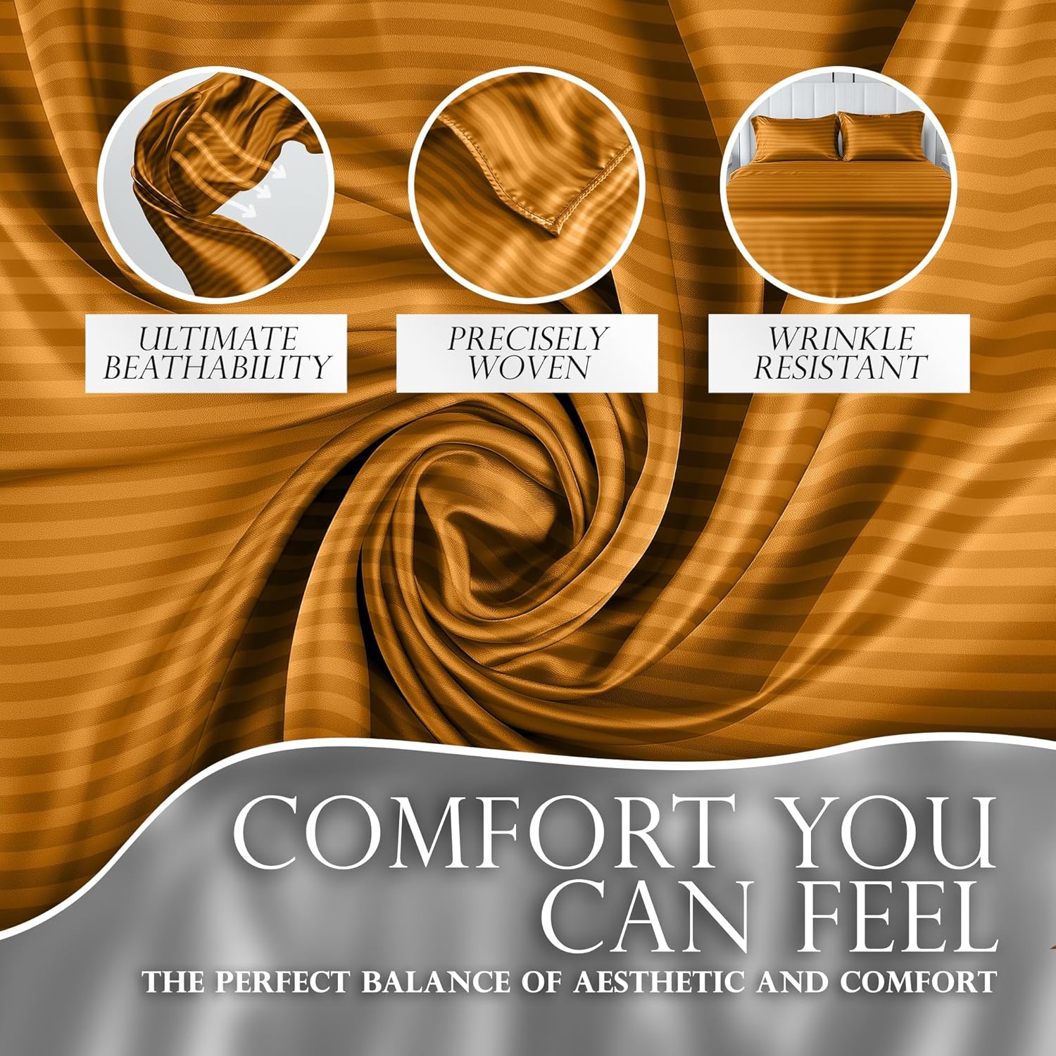 Luxury Satin Bedding Set - Silky Sheets Deep Pocket Wrinkle-Free Skin-Friendly - Picture 63 of 150