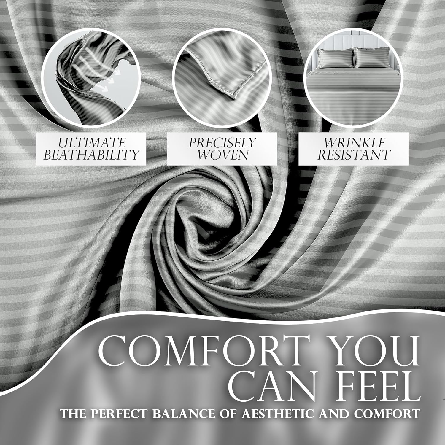 Luxury Satin Bedding Set - Silky Sheets Deep Pocket Wrinkle-Free Skin-Friendly - Picture 69 of 150