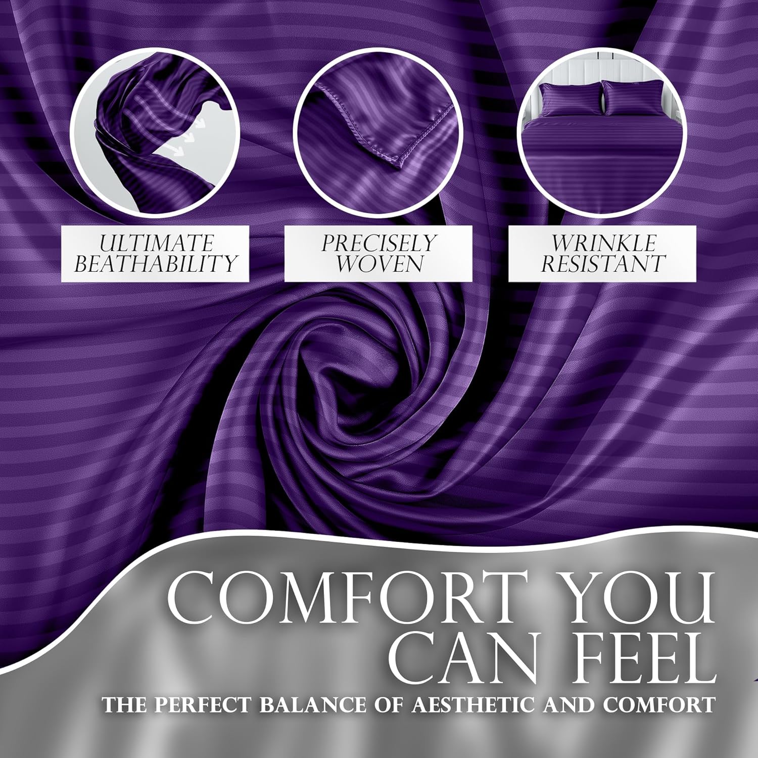 Luxury Satin Bedding Set - Silky Sheets Deep Pocket Wrinkle-Free Skin-Friendly - Picture 75 of 150