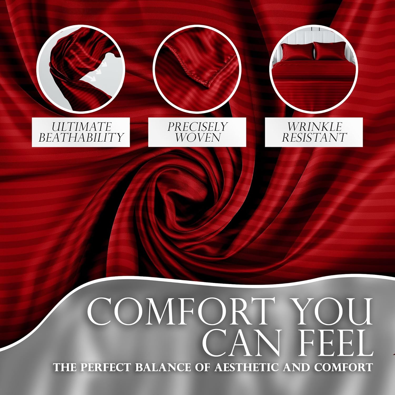 Luxury Satin Bedding Set - Silky Sheets Deep Pocket Wrinkle-Free Skin-Friendly - Picture 81 of 150