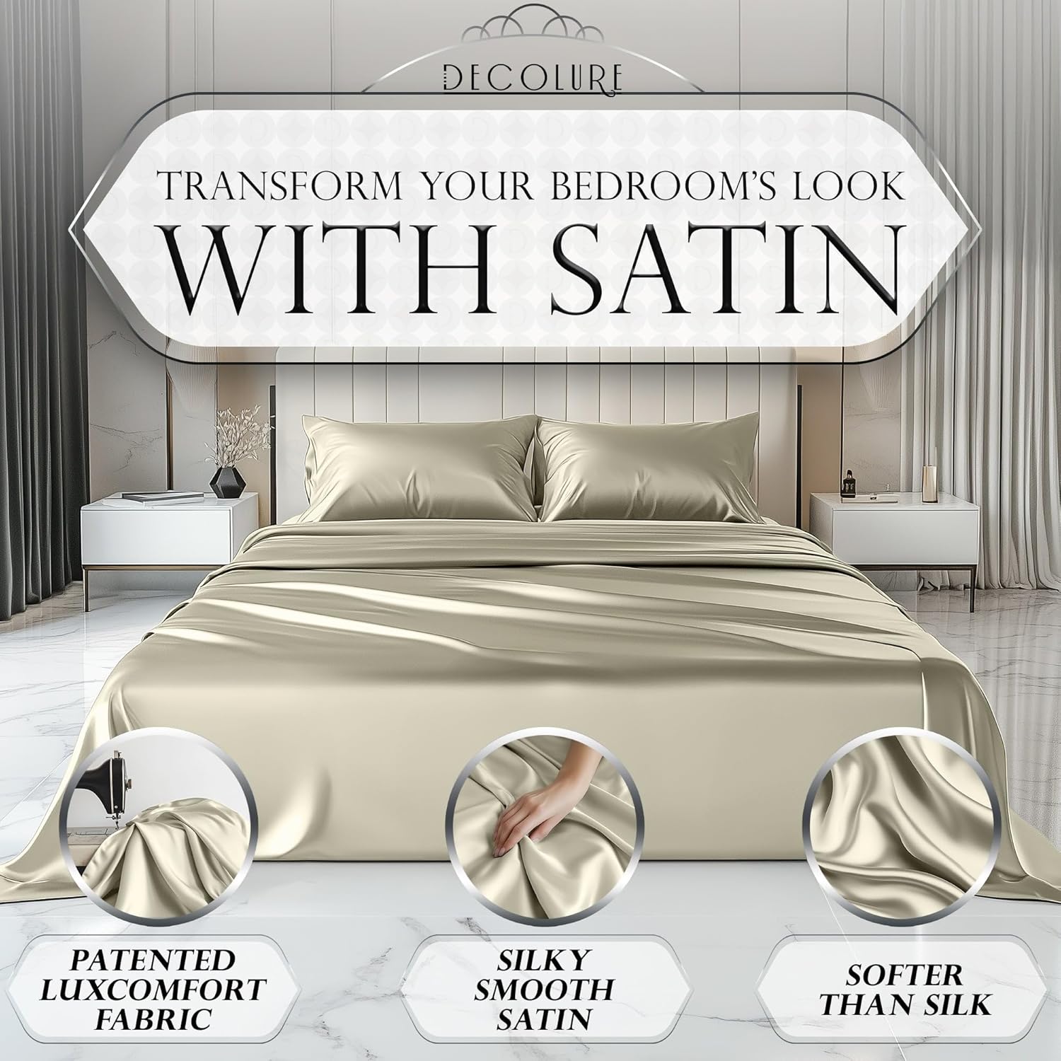 Luxury Satin Bedding Set - Silky Sheets Deep Pocket Wrinkle-Free Skin-Friendly - Picture 92 of 150