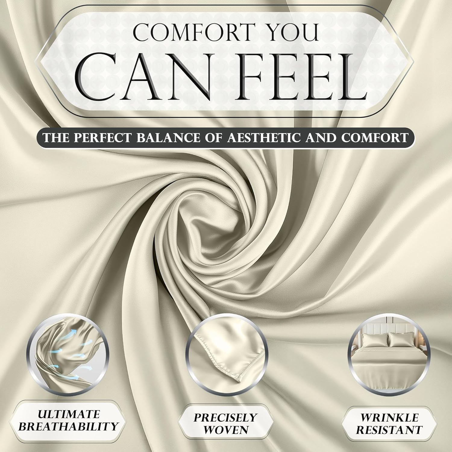 Luxury Satin Bedding Set - Silky Sheets Deep Pocket Wrinkle-Free Skin-Friendly - Picture 93 of 150