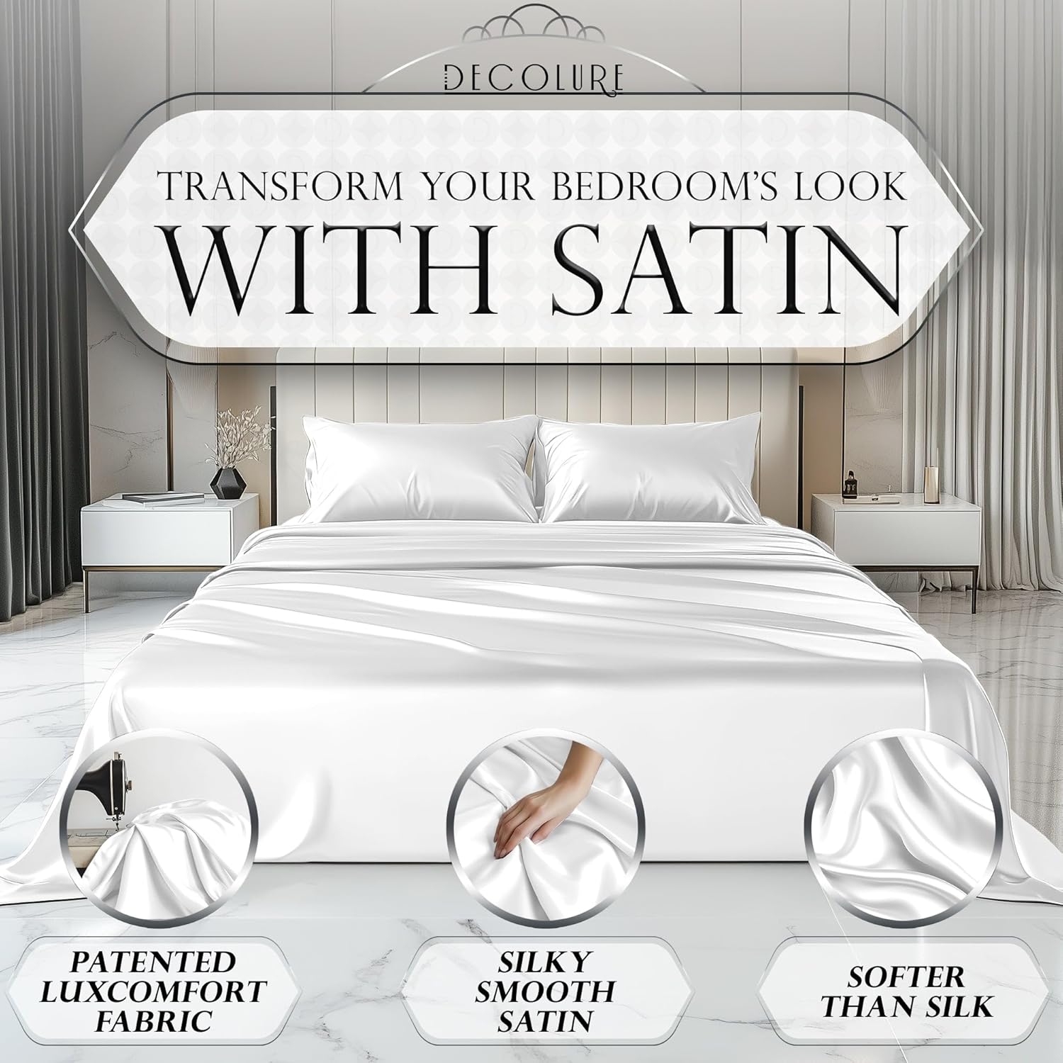Luxury Satin Bedding Set - Silky Sheets Deep Pocket Wrinkle-Free Skin-Friendly - Picture 98 of 150