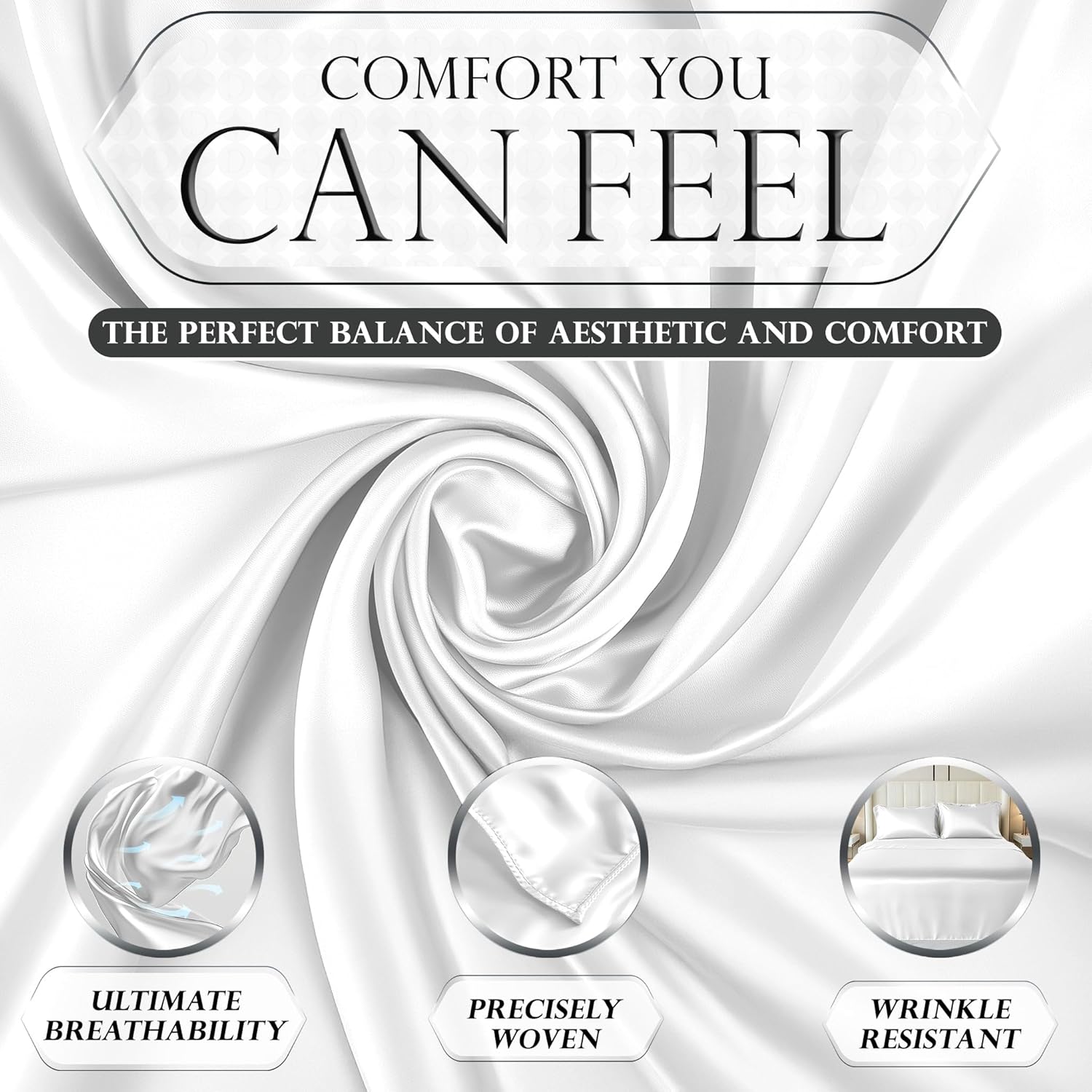 Luxury Satin Bedding Set - Silky Sheets Deep Pocket Wrinkle-Free Skin-Friendly - Picture 99 of 150