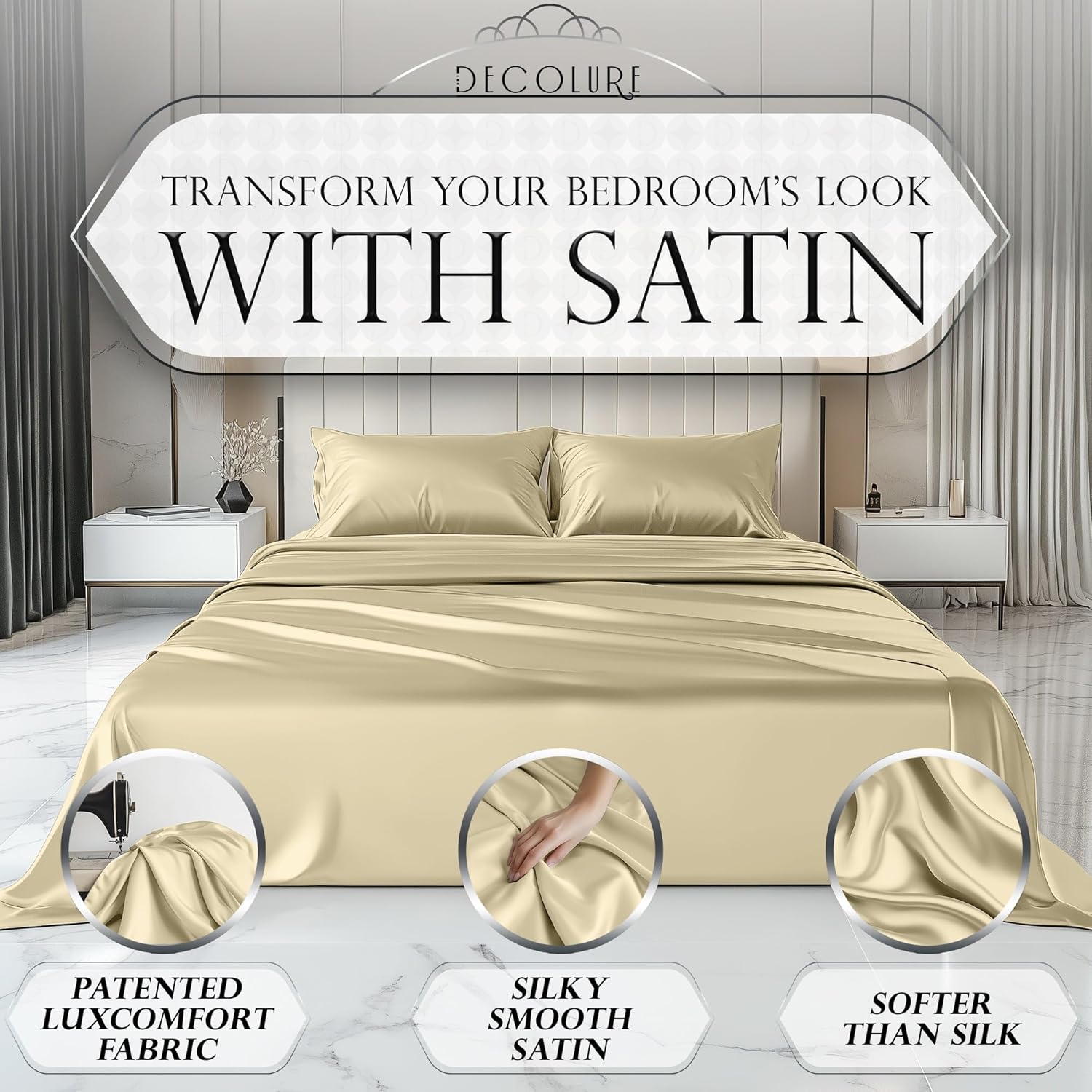 Luxury Satin Bedding Set - Silky Sheets Deep Pocket Wrinkle-Free Skin-Friendly - Picture 104 of 150