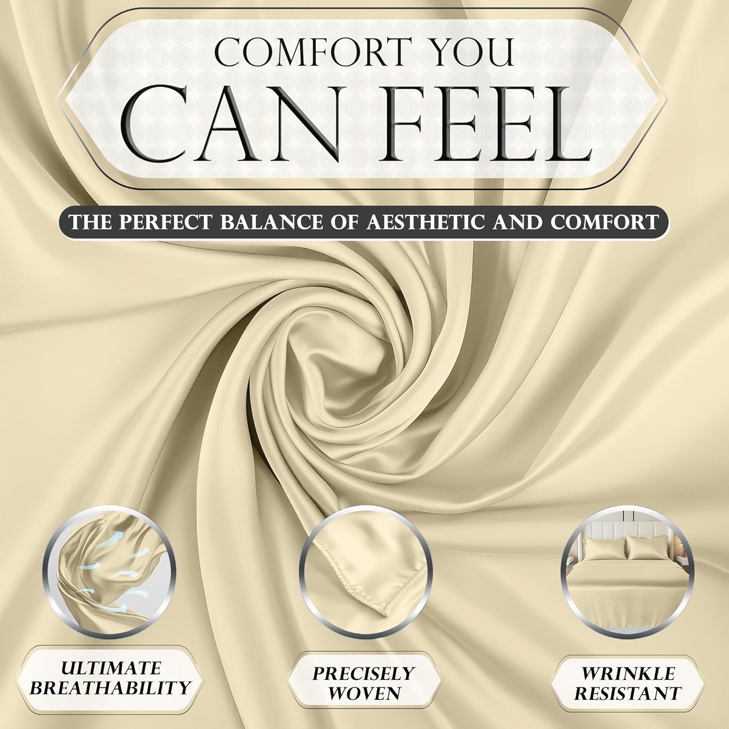 Luxury Satin Bedding Set - Silky Sheets Deep Pocket Wrinkle-Free Skin-Friendly - Picture 105 of 150