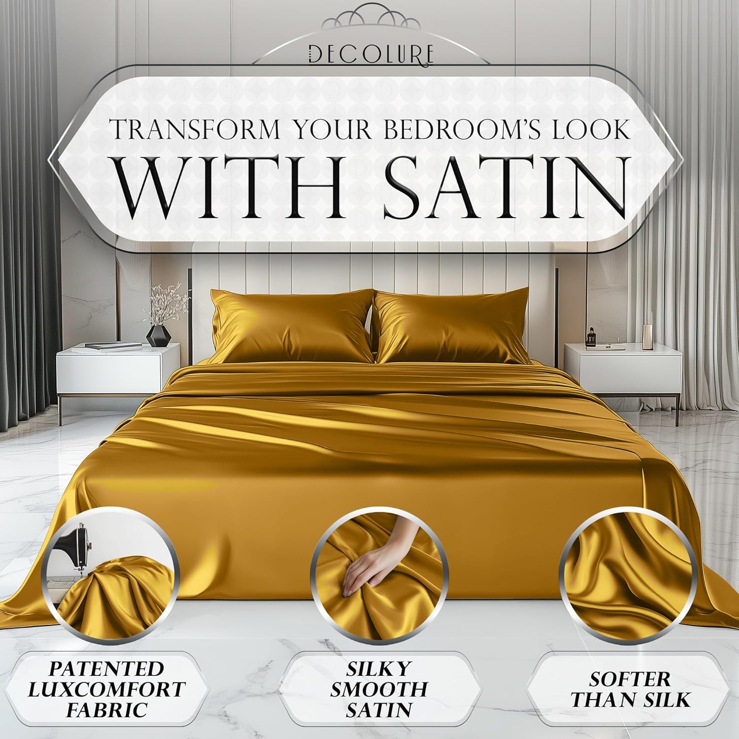 Luxury Satin Bedding Set - Silky Sheets Deep Pocket Wrinkle-Free Skin-Friendly - Picture 110 of 150