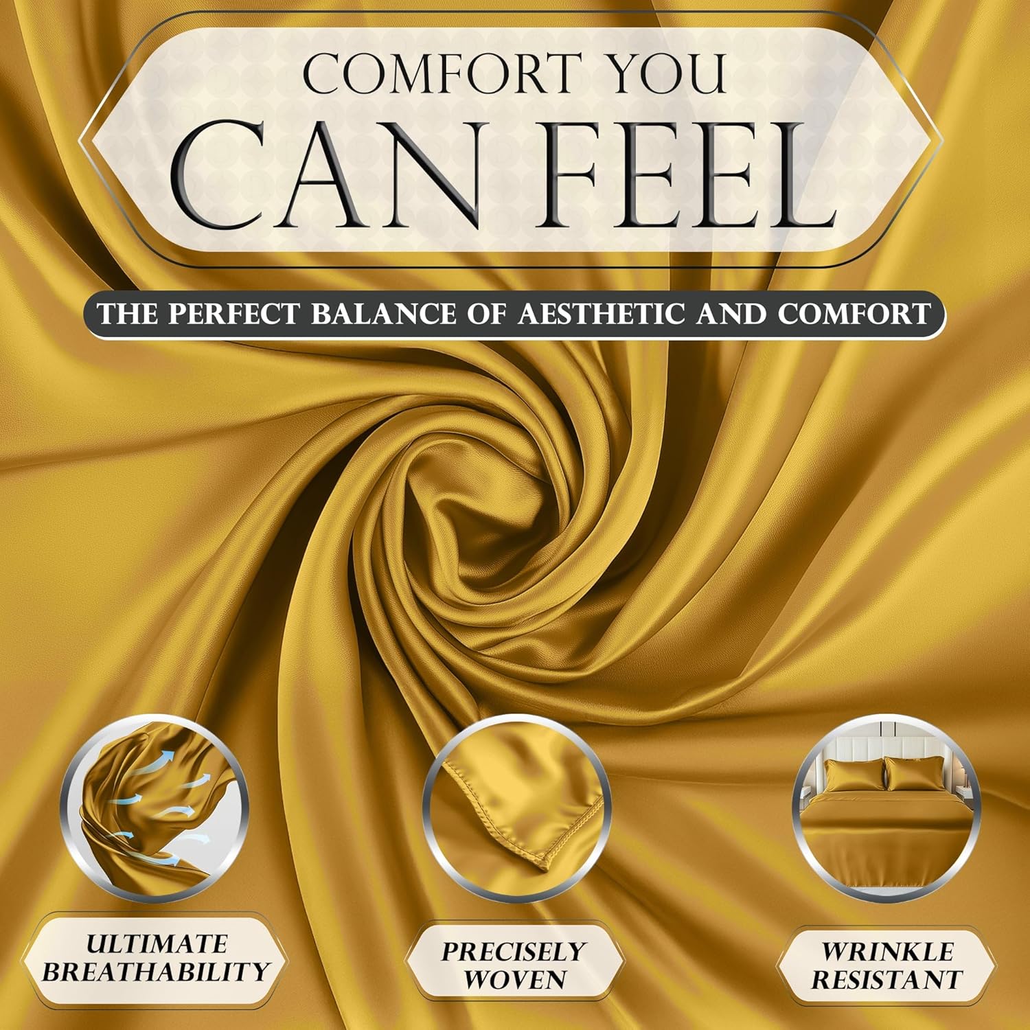 Luxury Satin Bedding Set - Silky Sheets Deep Pocket Wrinkle-Free Skin-Friendly - Picture 111 of 150