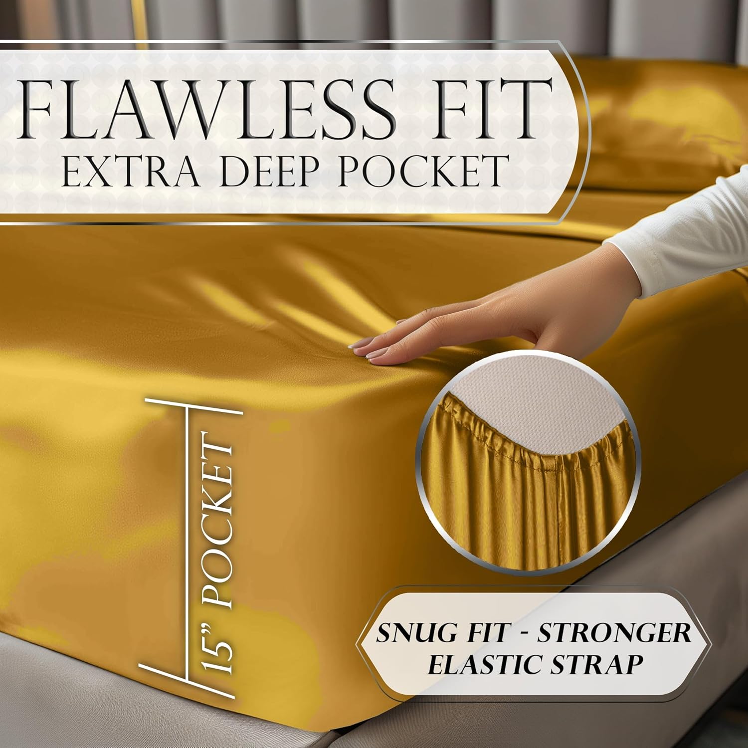 Luxury Satin Bedding Set - Silky Sheets Deep Pocket Wrinkle-Free Skin-Friendly - Picture 112 of 150