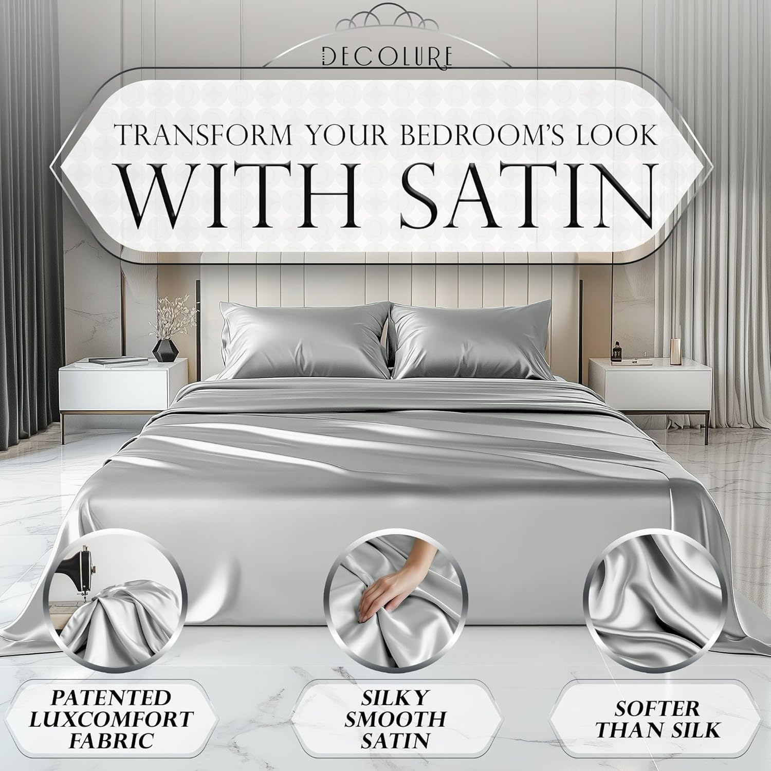 Luxury Satin Bedding Set - Silky Sheets Deep Pocket Wrinkle-Free Skin-Friendly - Picture 116 of 150