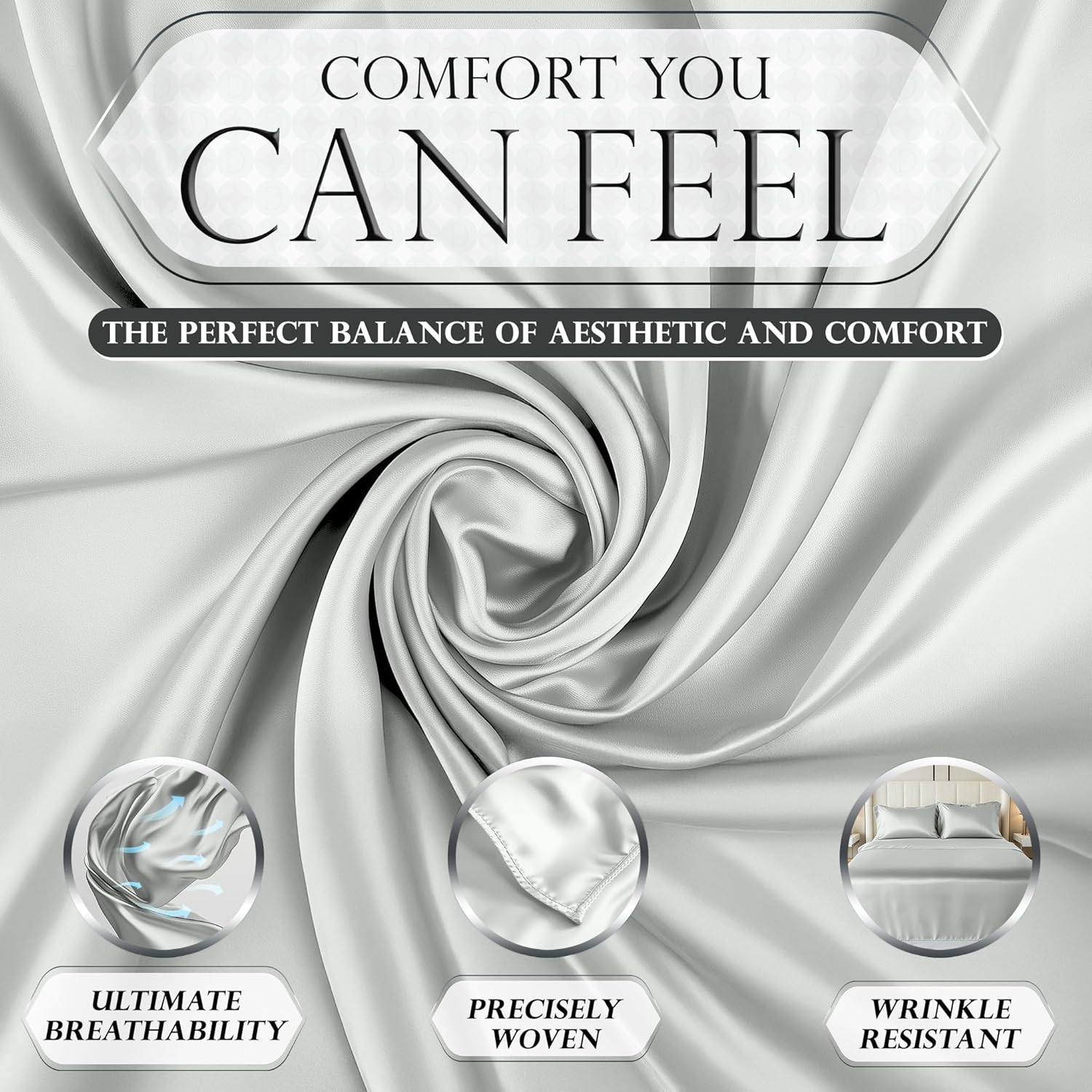 Luxury Satin Bedding Set - Silky Sheets Deep Pocket Wrinkle-Free Skin-Friendly - Picture 117 of 150