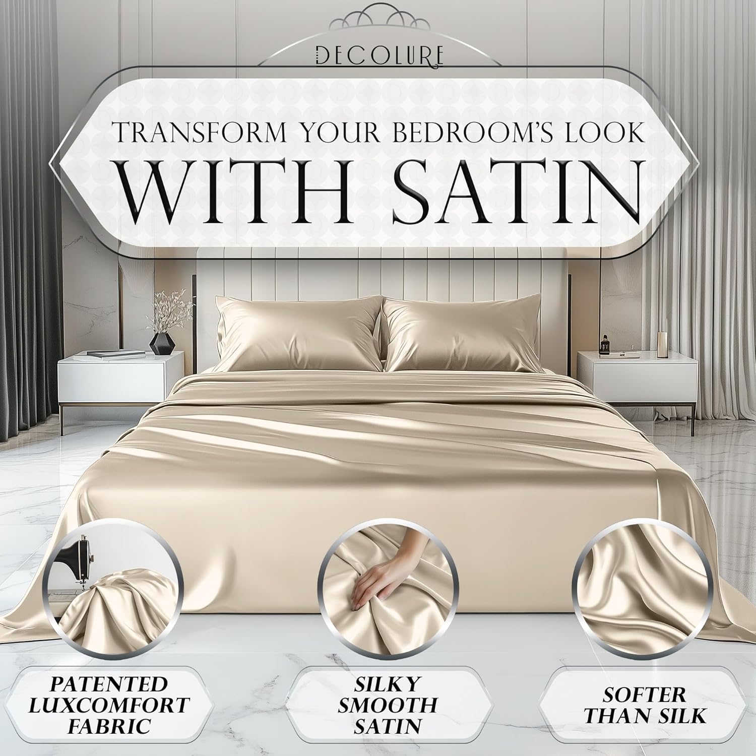 Luxury Satin Bedding Set - Silky Sheets Deep Pocket Wrinkle-Free Skin-Friendly - Picture 122 of 150