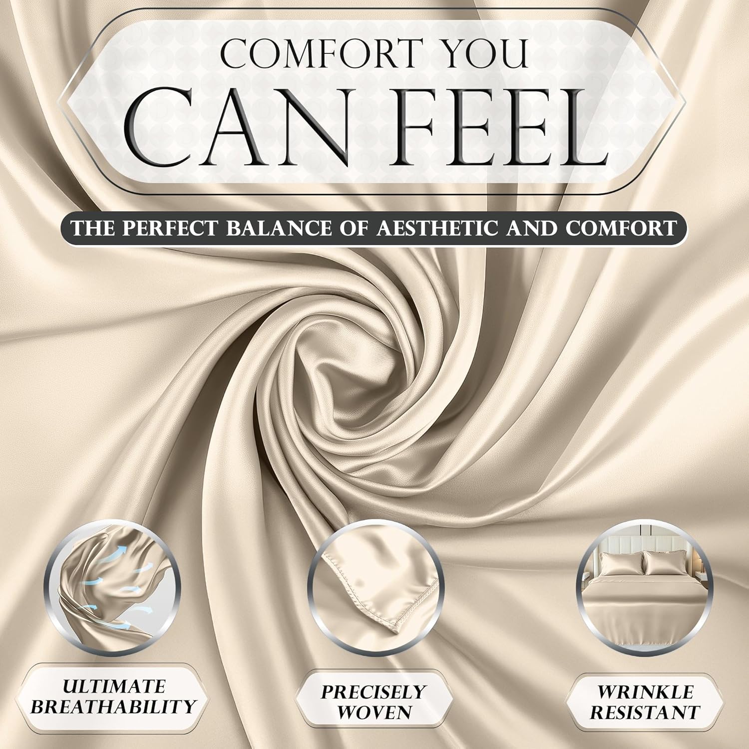 Luxury Satin Bedding Set - Silky Sheets Deep Pocket Wrinkle-Free Skin-Friendly - Picture 123 of 150