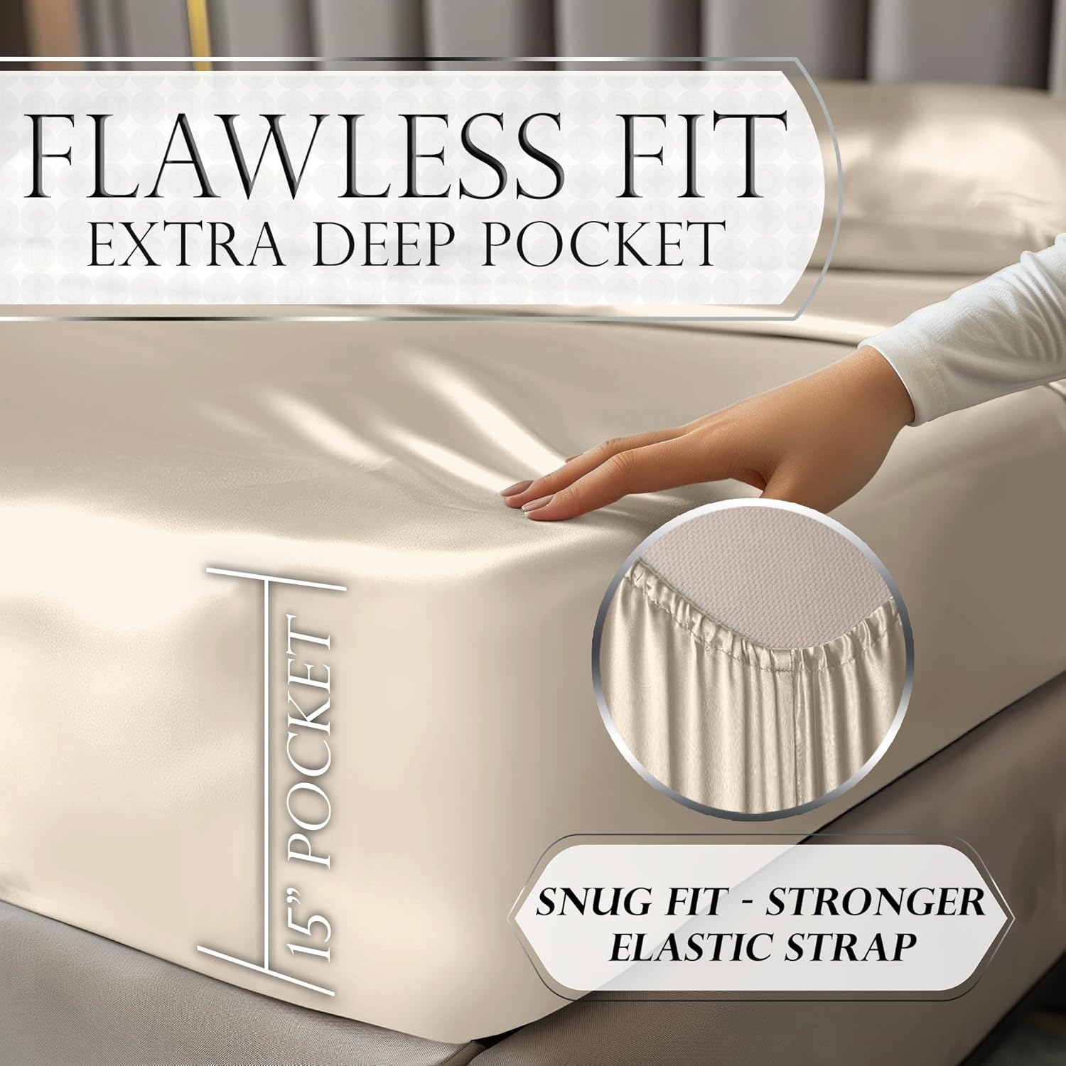 Luxury Satin Bedding Set - Silky Sheets Deep Pocket Wrinkle-Free Skin-Friendly - Picture 124 of 150