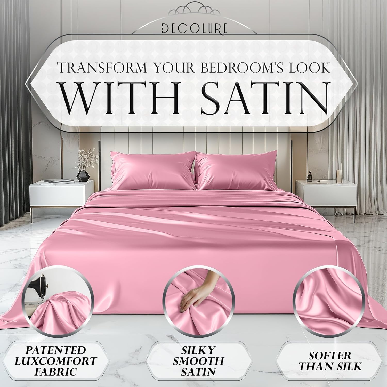Luxury Satin Bedding Set - Silky Sheets Deep Pocket Wrinkle-Free Skin-Friendly - Picture 128 of 150