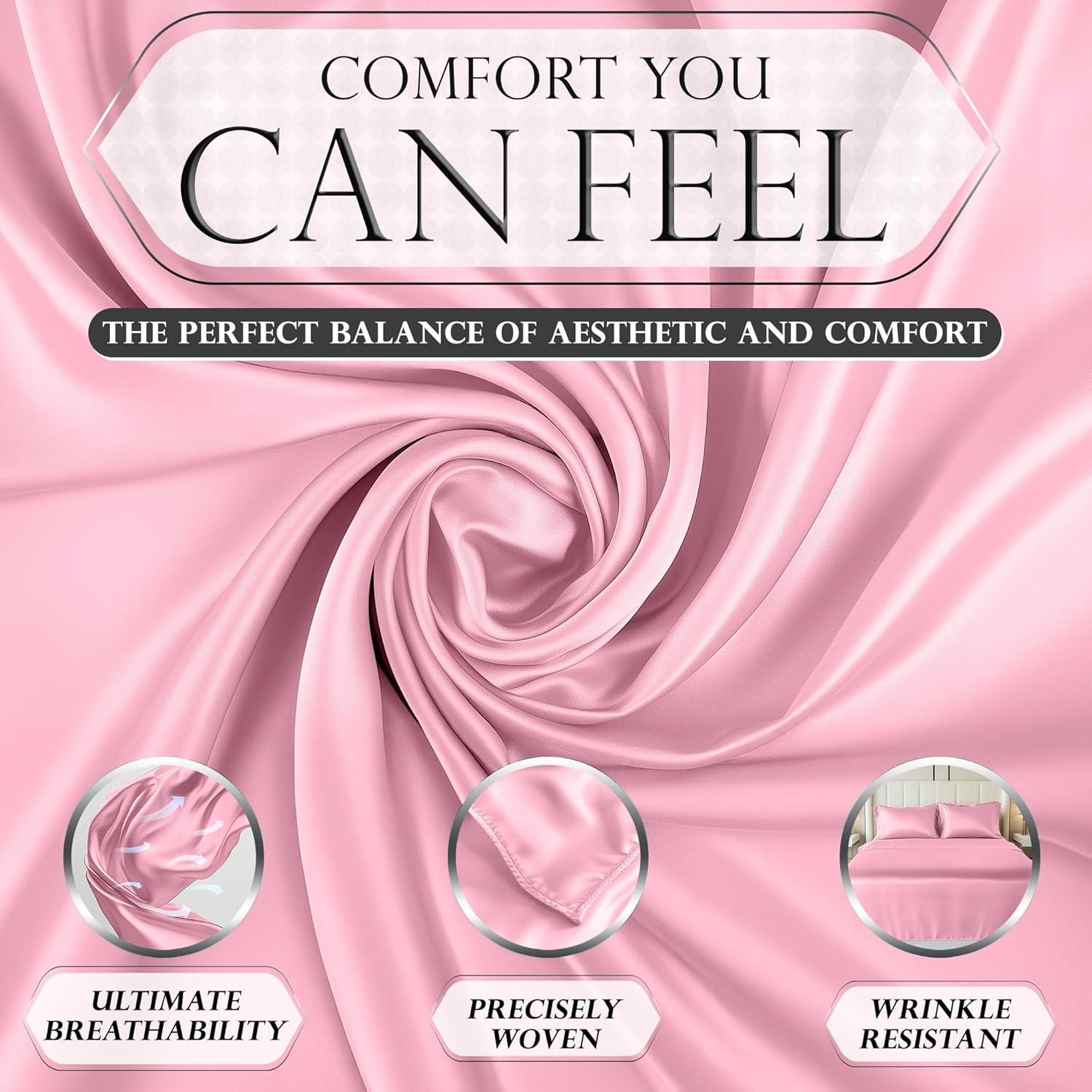 Luxury Satin Bedding Set - Silky Sheets Deep Pocket Wrinkle-Free Skin-Friendly - Picture 129 of 150