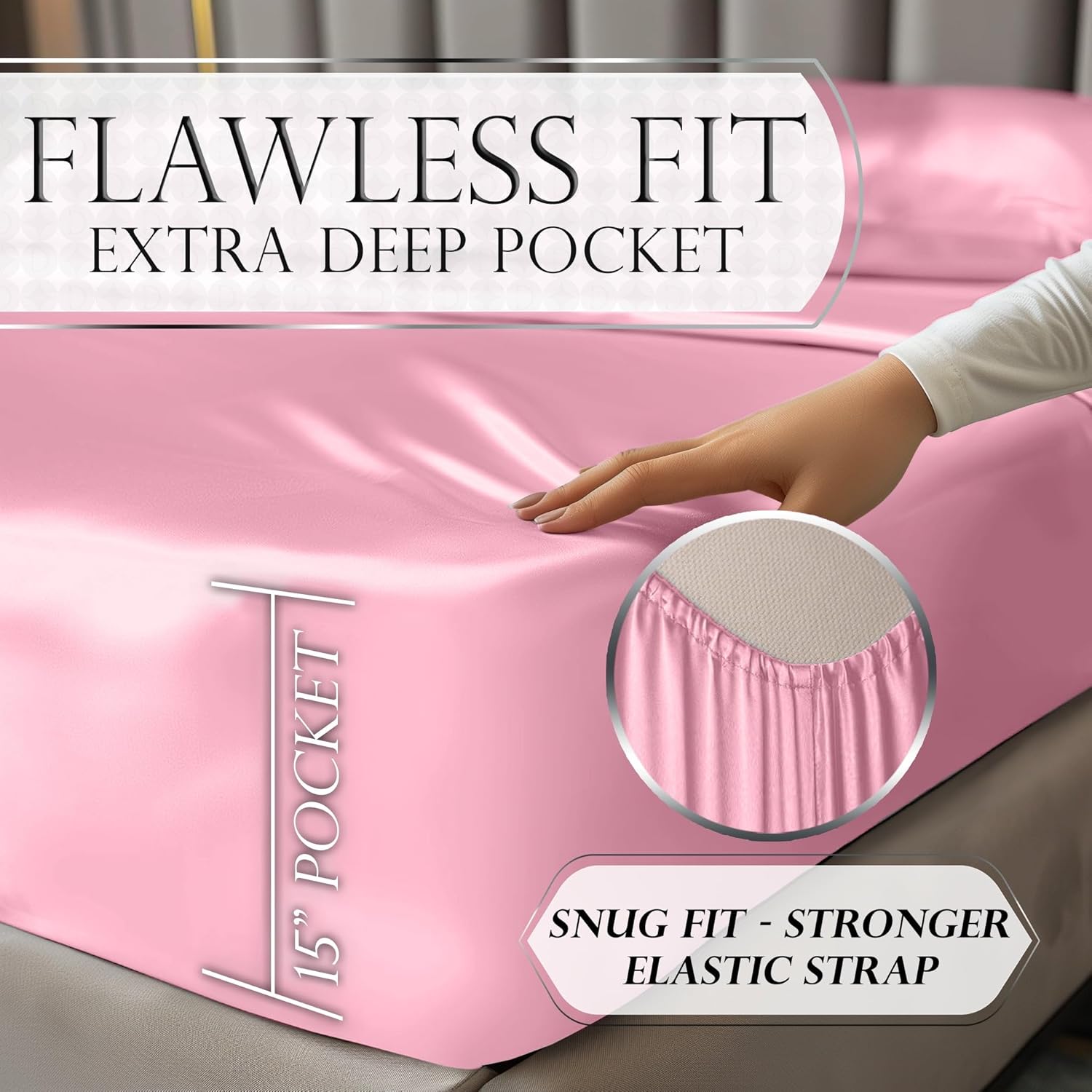 Luxury Satin Bedding Set - Silky Sheets Deep Pocket Wrinkle-Free Skin-Friendly - Picture 130 of 150