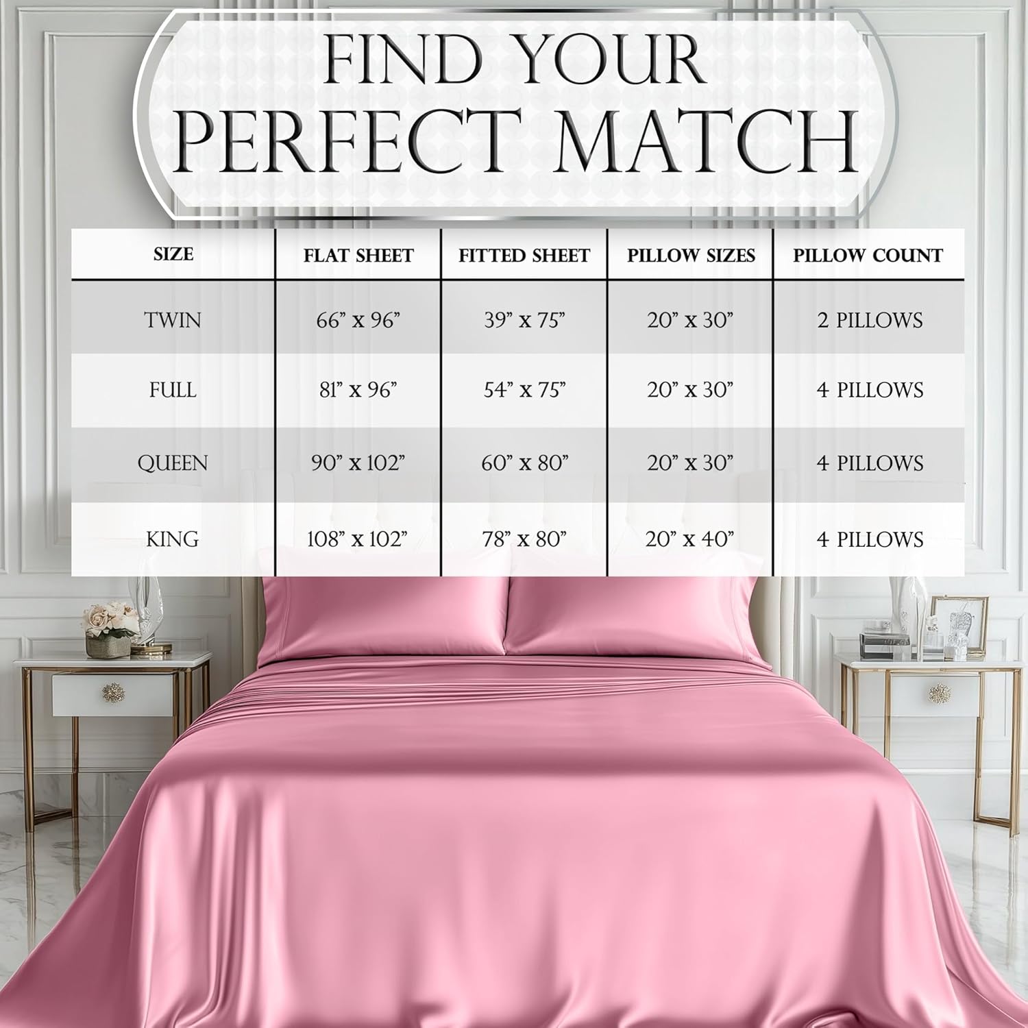 Luxury Satin Bedding Set - Silky Sheets Deep Pocket Wrinkle-Free Skin-Friendly - Picture 132 of 150