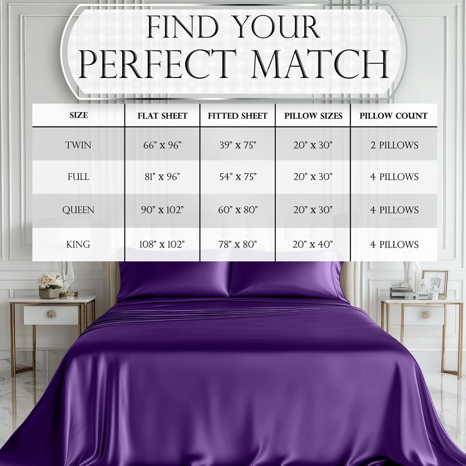 Luxury Satin Bedding Set - Silky Sheets Deep Pocket Wrinkle-Free Skin-Friendly - Picture 138 of 150