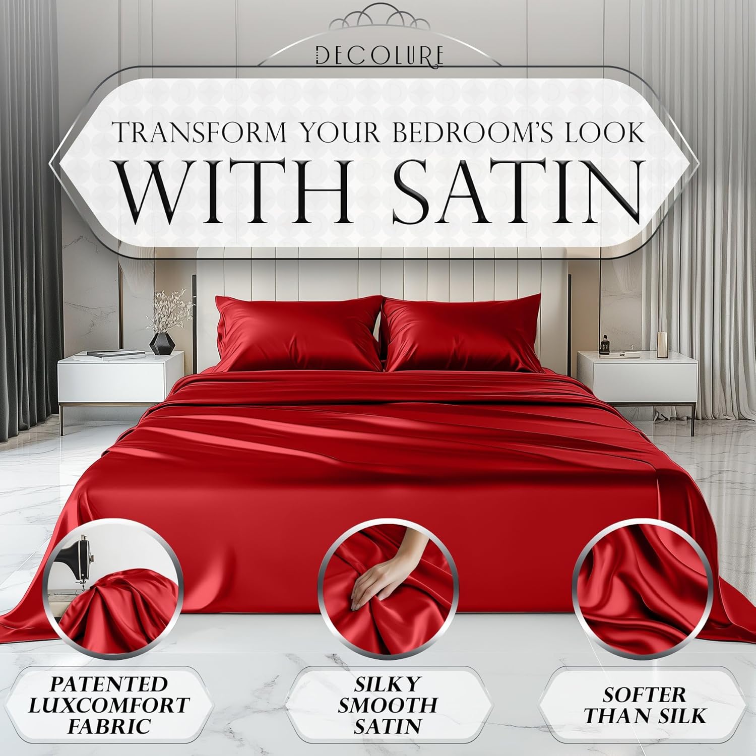 Luxury Satin Bedding Set - Silky Sheets Deep Pocket Wrinkle-Free Skin-Friendly - Picture 140 of 150