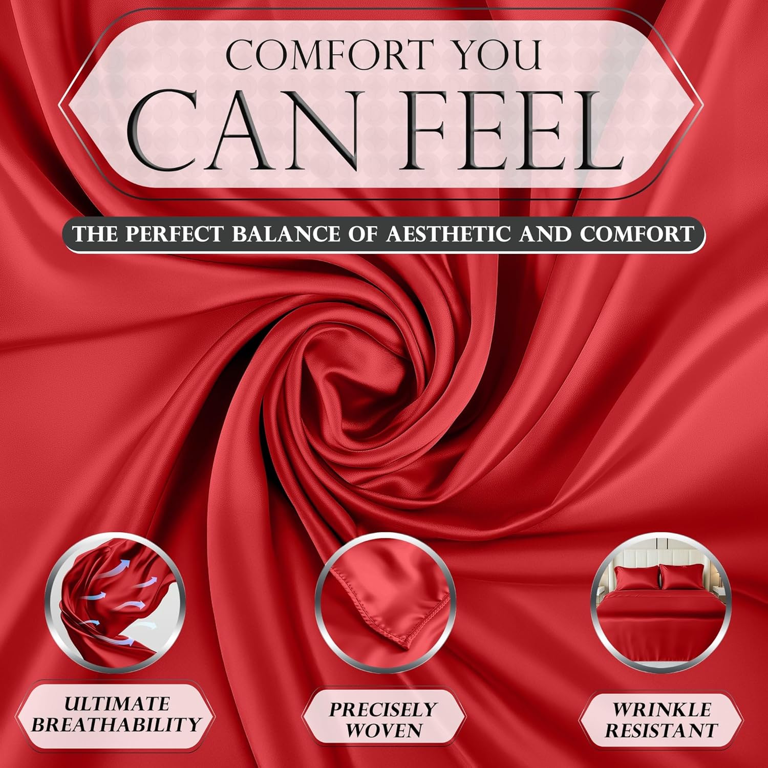 Luxury Satin Bedding Set - Silky Sheets Deep Pocket Wrinkle-Free Skin-Friendly - Picture 141 of 150