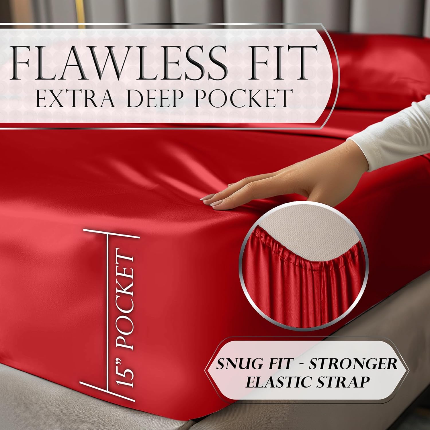 Luxury Satin Bedding Set - Silky Sheets Deep Pocket Wrinkle-Free Skin-Friendly - Picture 142 of 150