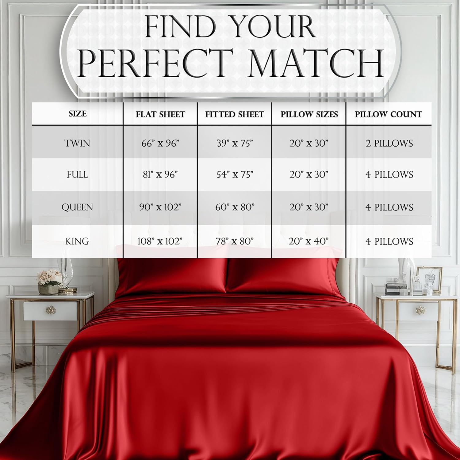 Luxury Satin Bedding Set - Silky Sheets Deep Pocket Wrinkle-Free Skin-Friendly - Picture 144 of 150
