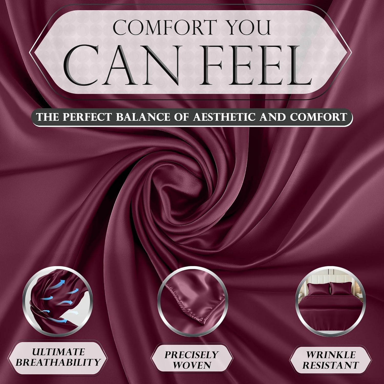 Luxury Satin Bedding Set - Silky Sheets Deep Pocket Wrinkle-Free Skin-Friendly - Picture 147 of 150