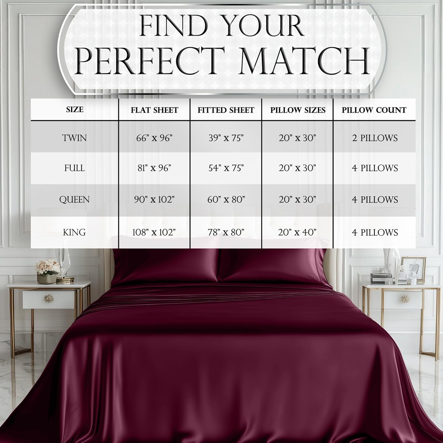 Luxury Satin Bedding Set - Silky Sheets Deep Pocket Wrinkle-Free Skin-Friendly - Picture 150 of 150