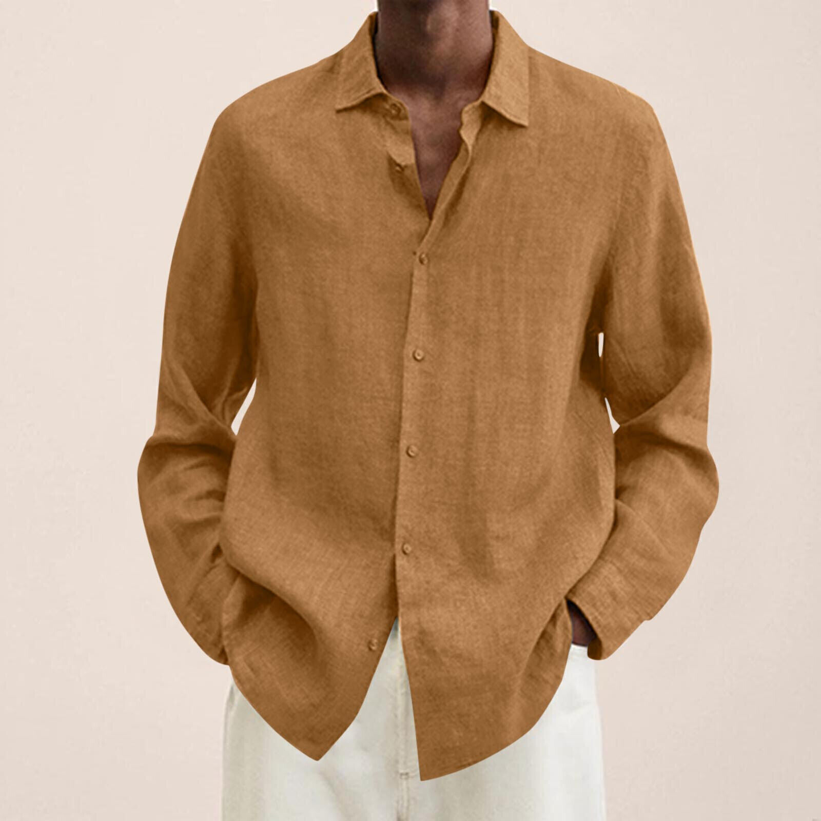 Camisa de vestir informal de lino de algodón de manga larga con botones holgada para hombre Reino Unido - Imagen 29 de 35